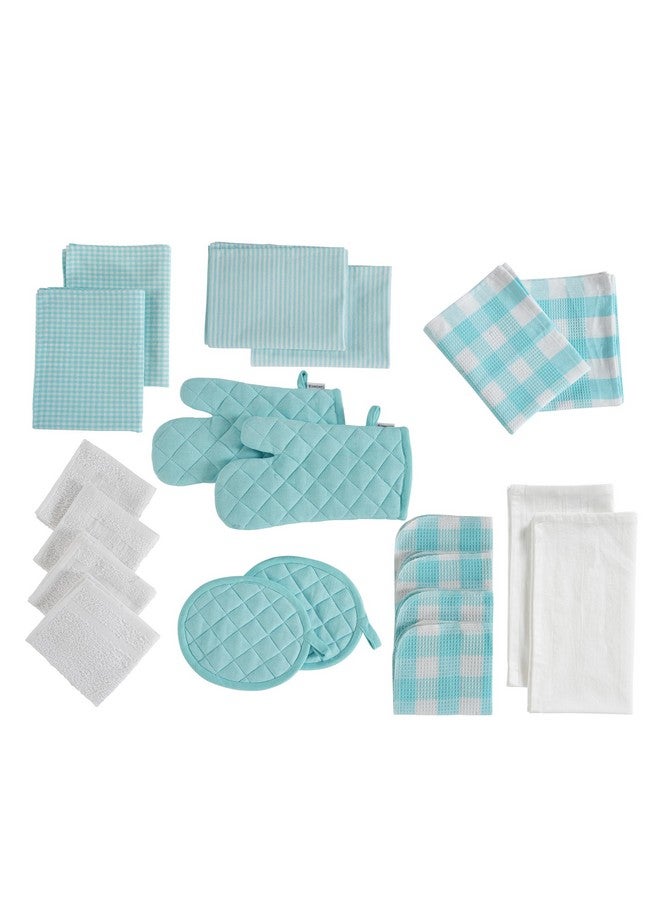 LANE LINEN Lane Linen Kitchen Towels And Dishcloths Sets - 20Pc Kitchen Towel Set, 350 Degree Heat Resistant Oven Mitts & Pot Holder, Reusable Dish Cloths For Washing Dishes, Absorbent Kitchen Hand Towels - Aqua  - Image 1