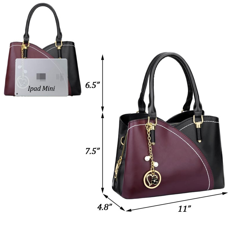 KKXIU Triple Compartments Purses and Handbags for Women Fashion Ladies Satchel Shoulder Top Handle Bag (Black Wine) - Image 5