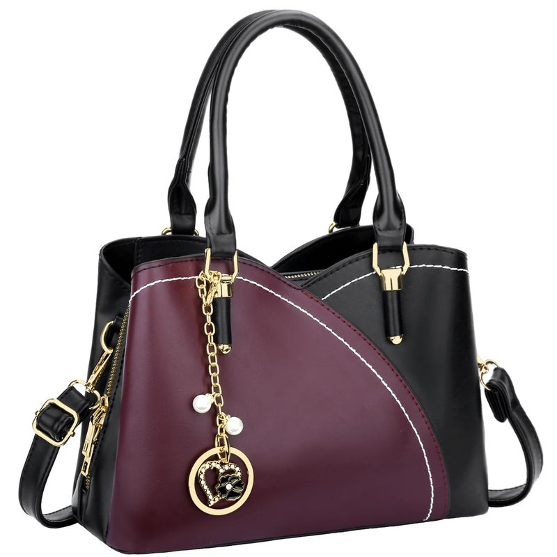 KKXIU Triple Compartments Purses and Handbags for Women Fashion Ladies Satchel Shoulder Top Handle Bag (Black Wine) - Image 1