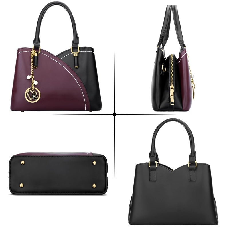 KKXIU Triple Compartments Purses and Handbags for Women Fashion Ladies Satchel Shoulder Top Handle Bag (Black Wine) - Image 3