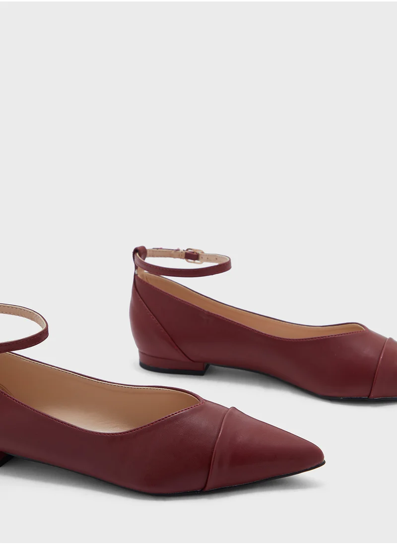 ELLA Pointy Toe Ankle Strap Flat Shoe