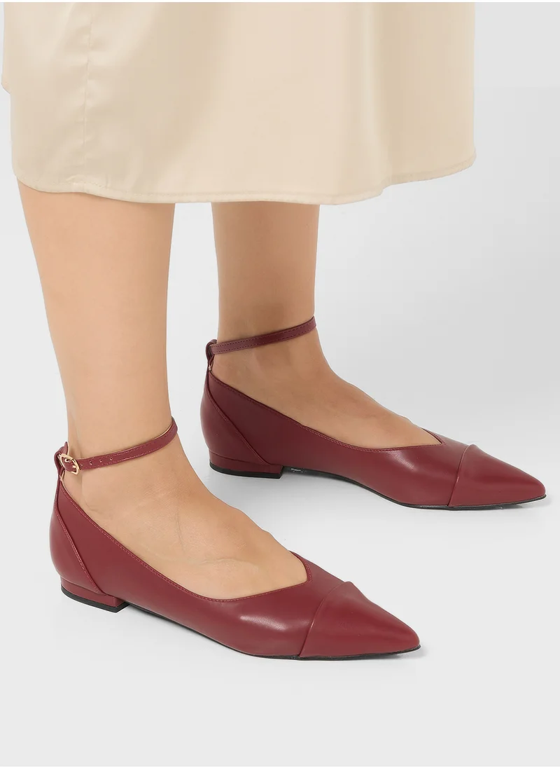 ELLA Pointy Toe Ankle Strap Flat Shoe