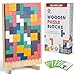 Cateam Wooden Puzzle Blocks Montessori Brain Blocks StackiStyle 10 Challenge Cards Numbered Tray Grid Guide Educational Game for Kids Ages 35 Russian Blocks Style Learning Game - Image 2