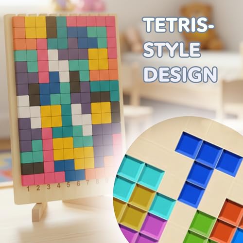 Cateam Wooden Puzzle Blocks Montessori Brain Blocks StackiStyle 10 Challenge Cards Numbered Tray Grid Guide Educational Game for Kids Ages 35 Russian Blocks Style Learning Game - Image 5