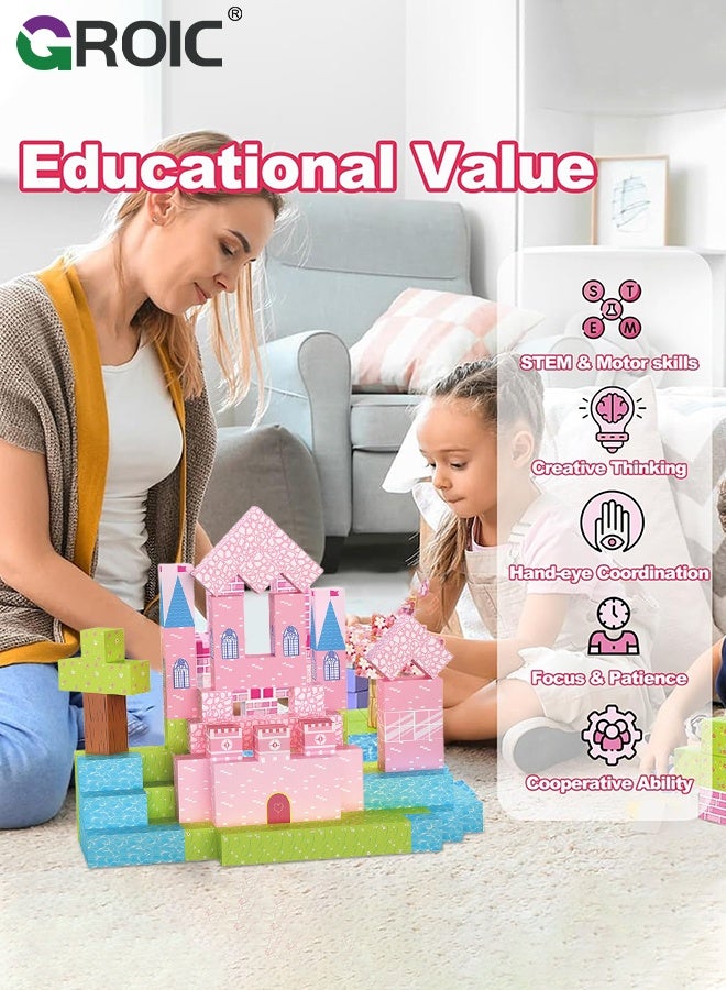 GROIC 149 Pcs Magnetic Building Blocks, Magnetic Blocks Build Princess Castle, Kids Magnetic Cubes Tiles Montessori Sensory Travel Magnet Toys Games STEM Sensory Toys Birthday Party Toddler Gifts - Image 3