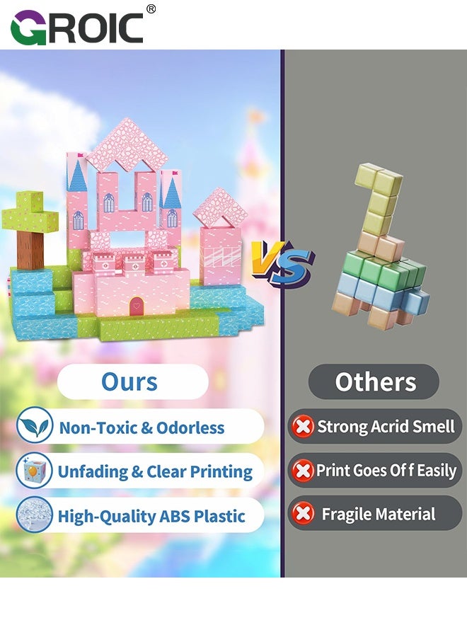 GROIC 149 Pcs Magnetic Building Blocks, Magnetic Blocks Build Princess Castle, Kids Magnetic Cubes Tiles Montessori Sensory Travel Magnet Toys Games STEM Sensory Toys Birthday Party Toddler Gifts - Image 2