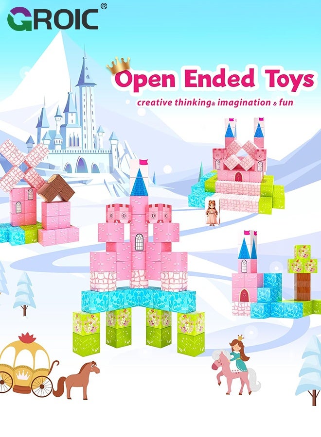 GROIC 149 Pcs Magnetic Building Blocks, Magnetic Blocks Build Princess Castle, Kids Magnetic Cubes Tiles Montessori Sensory Travel Magnet Toys Games STEM Sensory Toys Birthday Party Toddler Gifts - Image 5