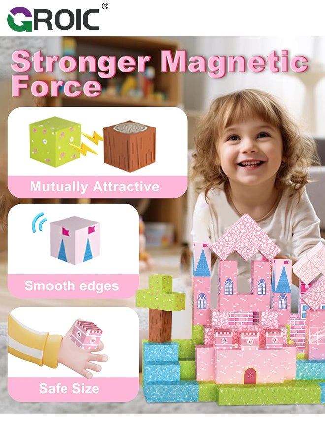 GROIC 149 Pcs Magnetic Building Blocks, Magnetic Blocks Build Princess Castle, Kids Magnetic Cubes Tiles Montessori Sensory Travel Magnet Toys Games STEM Sensory Toys Birthday Party Toddler Gifts - Image 4