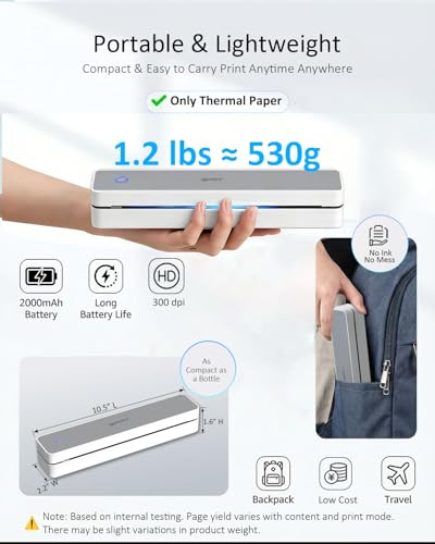 iDPRT Inkless Portable Printer for Travel Wireless Thermal Printer Supports 85 x 11 US Letter A4 MT610Pro 300DPI Small Bluetooth Printers Compatible with iOS Android Laptop for Home Office Car Grey - Image 3