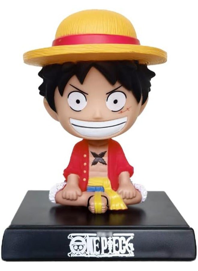 Anime One Piece Luffy Bobblehead with Base for Car Dashboard Decoration, Premium Polyresin Statues, Bobblehead Phone Bracket for Desktop Decorations/Collectibles, Gifts for Fans, Friends  - Image 1