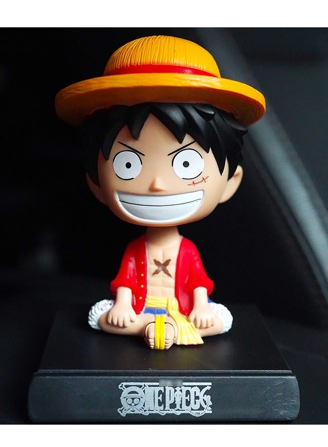 Anime One Piece Luffy Bobblehead with Base for Car Dashboard Decoration, Premium Polyresin Statues, Bobblehead Phone Bracket for Desktop Decorations/Collectibles, Gifts for Fans, Friends  - Image 2