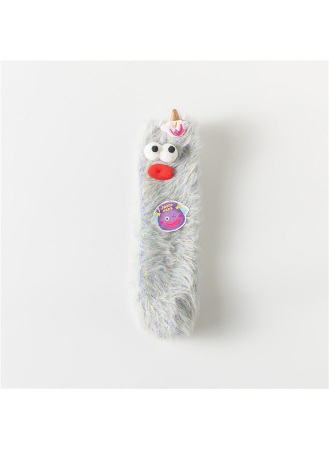 Fluffy Mid-Calf Socks Long Hair Autumn Winter Coral Fleece Cute Plush Girls Funny 2024 Home Tube Socks Comfortable Warmth-Specifications:free Size (39-45.5)-Color:white Gray Color - Image 1
