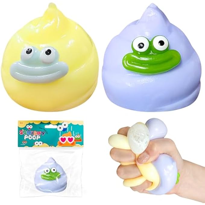 donciety Pack of 2 Taba Squishy, Poo Monster Anti-Stress Ball, Squishy Fidget Stress Relief Ball, Stress Ball Toy, Funny Anti-Stretchy for Adults and Children, Sensory Against ADHD Autism (Purple Yellow Poo) - Image 1
