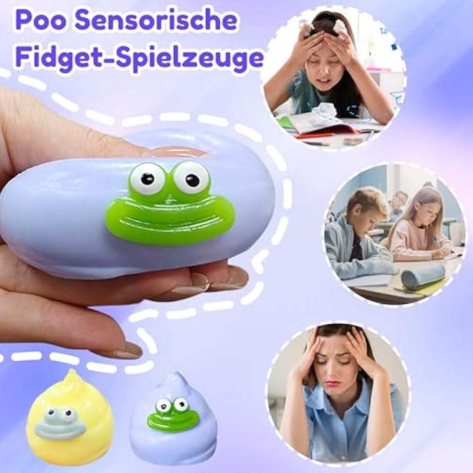 donciety Pack of 2 Taba Squishy, Poo Monster Anti-Stress Ball, Squishy Fidget Stress Relief Ball, Stress Ball Toy, Funny Anti-Stretchy for Adults and Children, Sensory Against ADHD Autism (Purple Yellow Poo) - Image 3