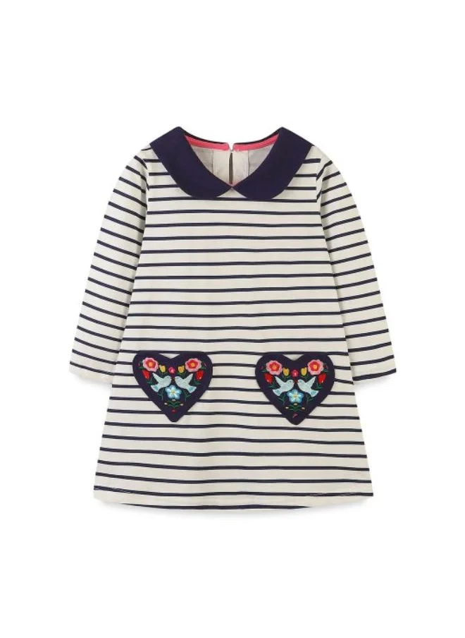 YUNIQEE Off White A-Line Crew Neck Striped Dress
