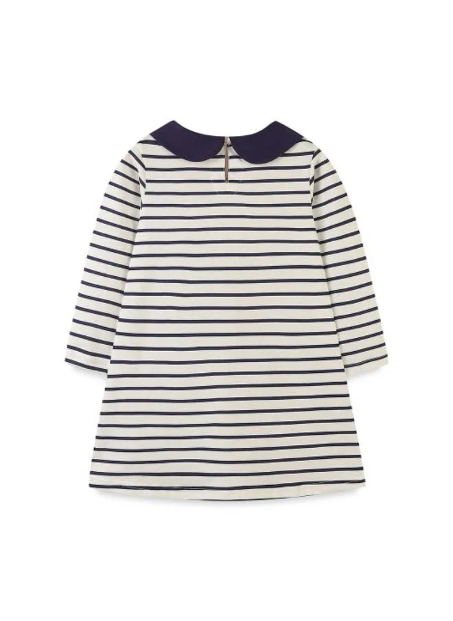 YUNIQEE Off White A-Line Crew Neck Striped Dress