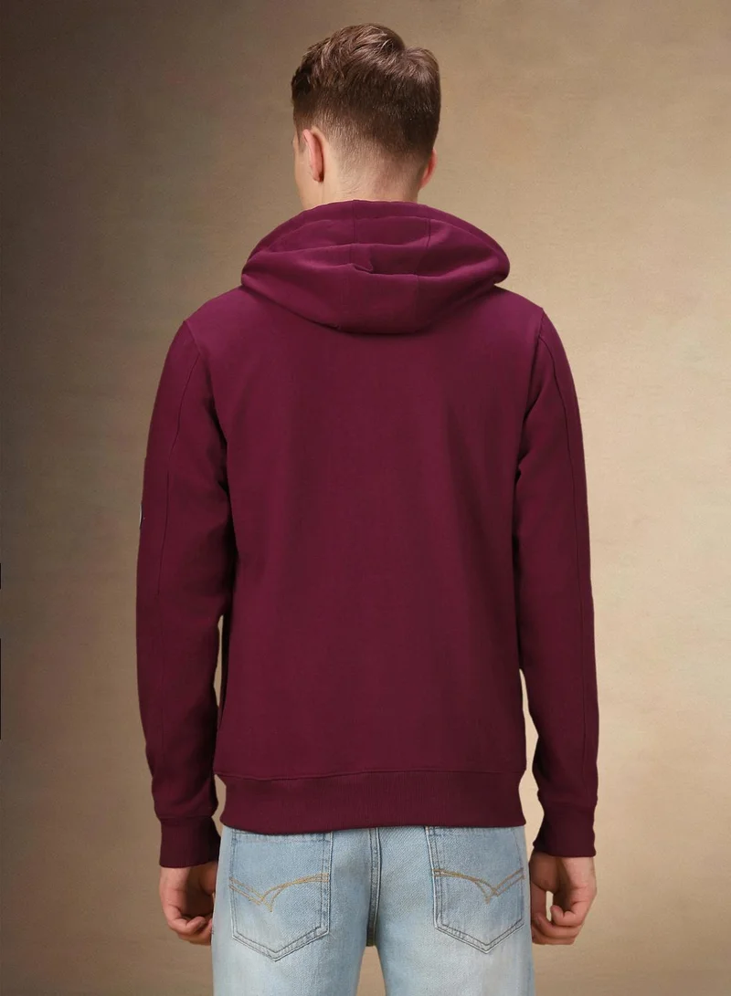 Dennis Lingo Men's Maroon Polyester Blend Solid Regular Fit Sweatshirt