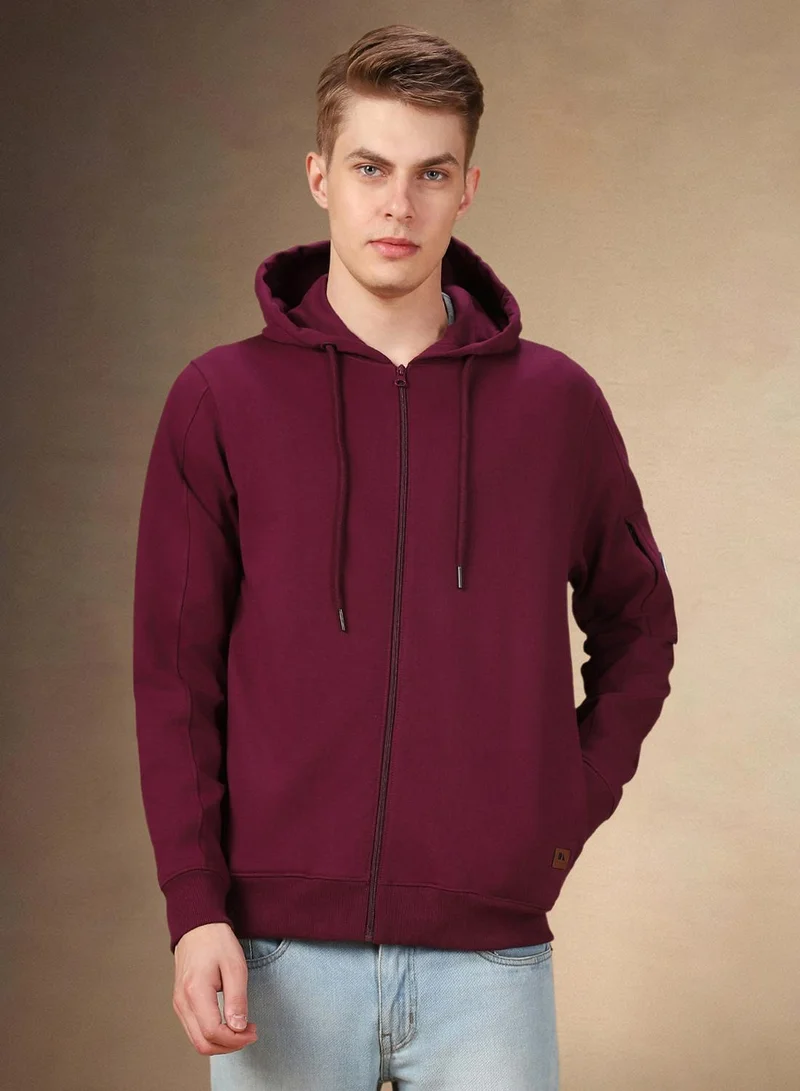 Dennis Lingo Men's Maroon Polyester Blend Solid Regular Fit Sweatshirt