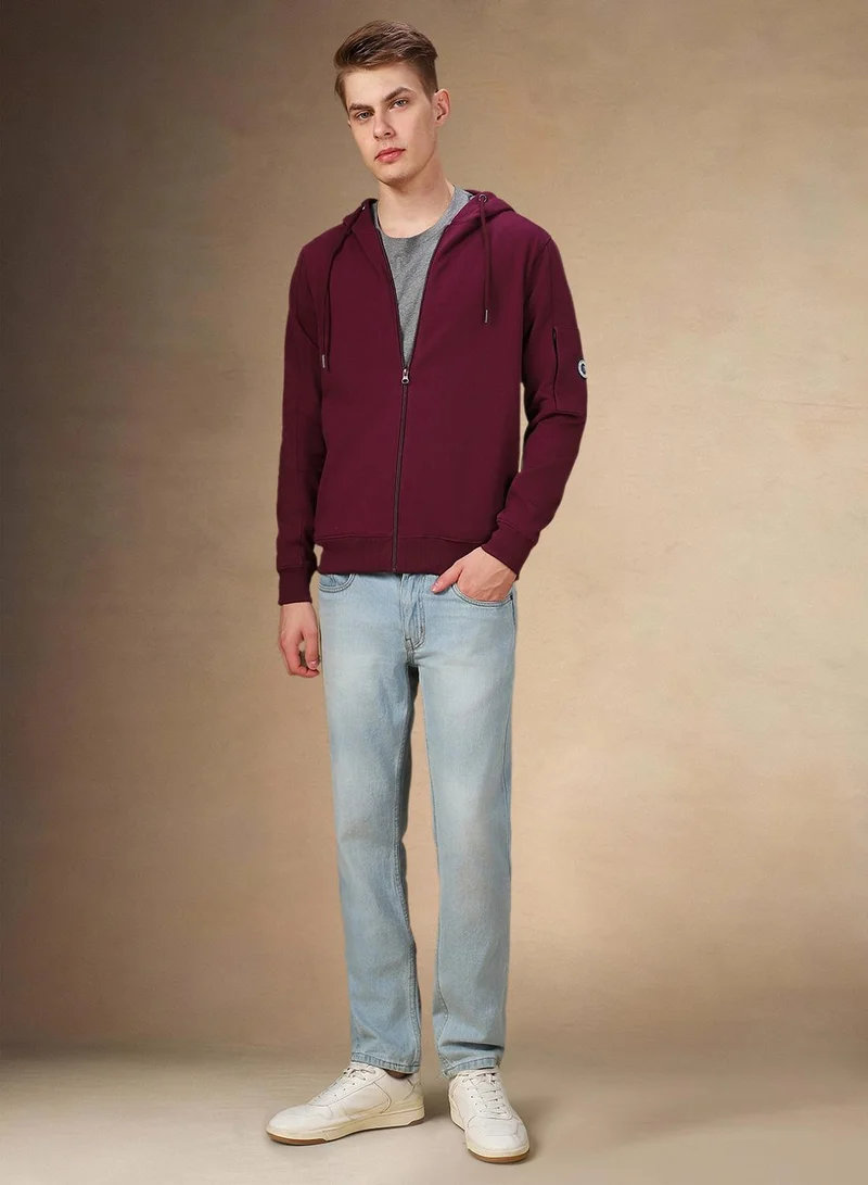 Dennis Lingo Men's Maroon Polyester Blend Solid Regular Fit Sweatshirt