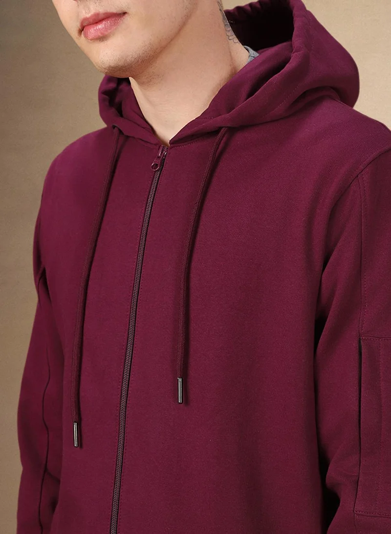 Dennis Lingo Men's Maroon Polyester Blend Solid Regular Fit Sweatshirt