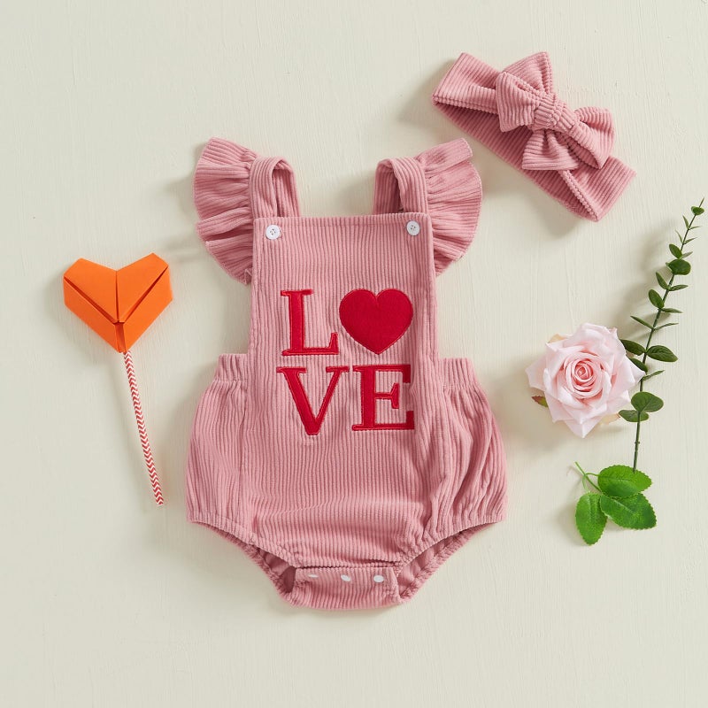 Yingisfitm My First Valentines Day Baby Girl Outfit Newborn Love Heart Bubble Romper Infant Jumpsuit Cute Baby Girl Clothes (Pink-Love  12-18 Months) - Image 2
