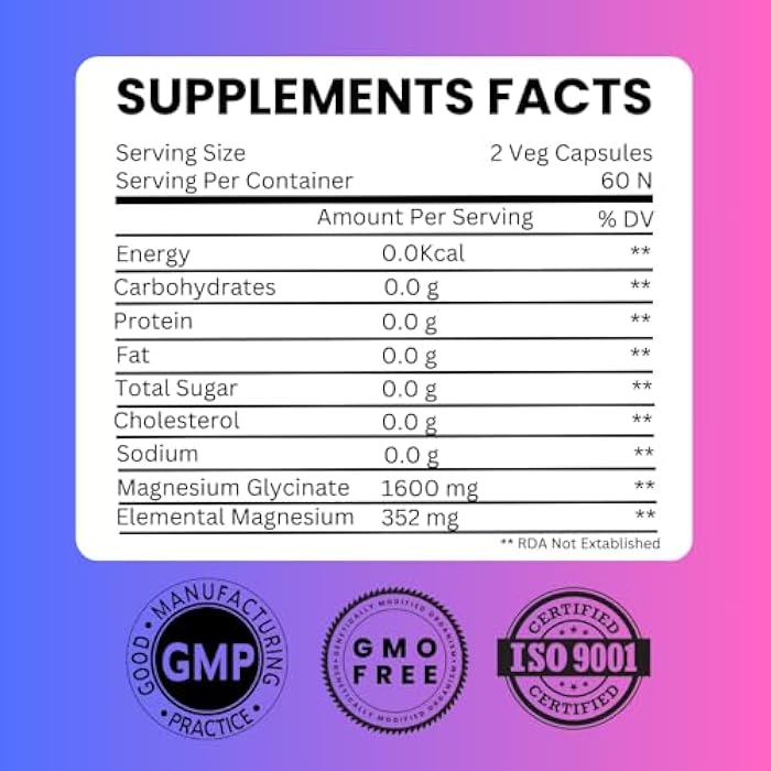 SAIKOU HERBS Chelated Magnesium Glycinate 1600mg per Serving High Absorption, Pure and Potent - 60 Capsules - Image 2