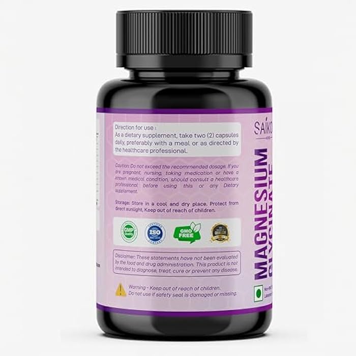 SAIKOU HERBS Chelated Magnesium Glycinate 1600mg per Serving High Absorption, Pure and Potent - 60 Capsules - Image 5