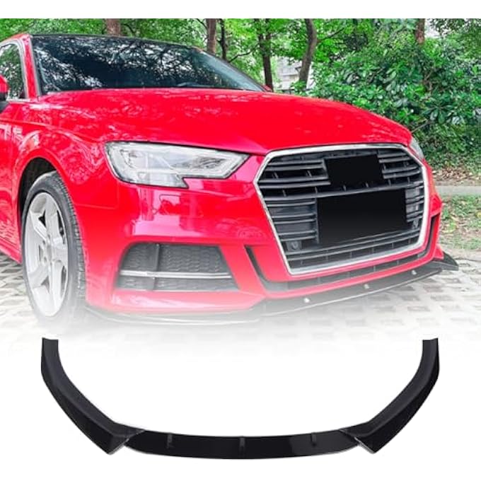 Jiawu Front Bumper Lip Chin Spoiler for A 3/S 3 8V S-Line 2017 to 2020, 3Pcs Car Front Bumper Lip Splitter, Front Bumper Lip Spoiler Guard, Front Lip Spoiler Wing Replacement - Image 3