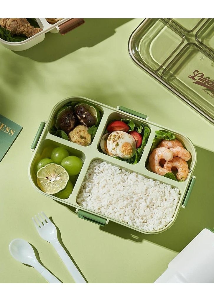 Generic Lunchbox Container with 5 Compartments, 1300ml Capacity, Includes Spoon&Fork, 3 Colors  - Image 1