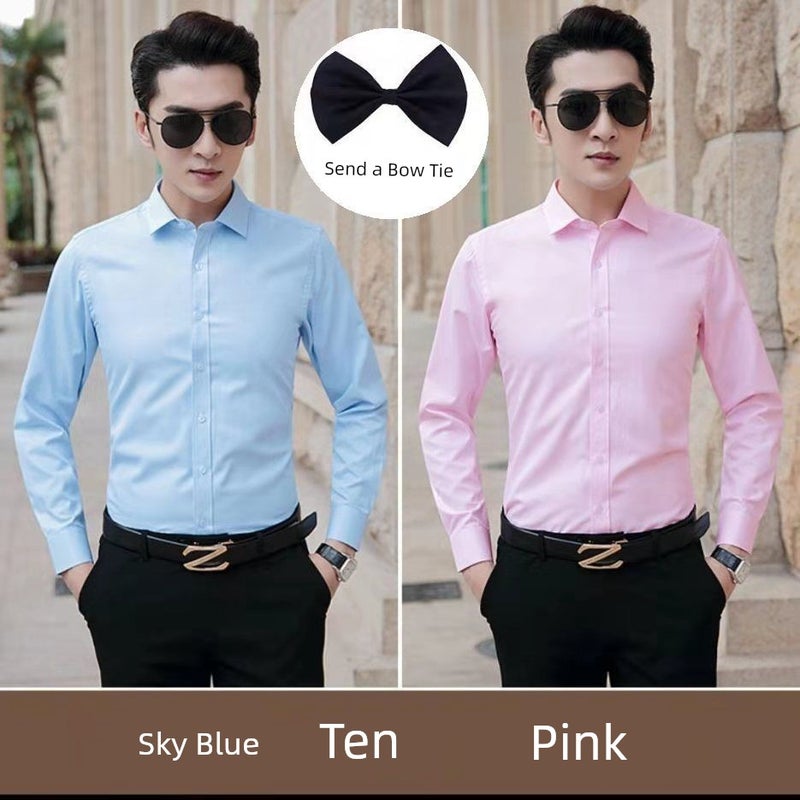 Brother group outfit best man shirt long-sleeved men's white slim-fit wedding dress plus size fat shirt - Image 1