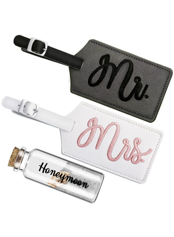 Geiserailie 2 Pieces Mr and Mrs Luggage Tags Bridal Luggage Tags Wedding Luggage Tag with Honeymoon Sand Keepsake Jar Glass Bottle with Cork for Honeymoon Gifts Bridal Shower (Sweet Patterns)  - Image 1