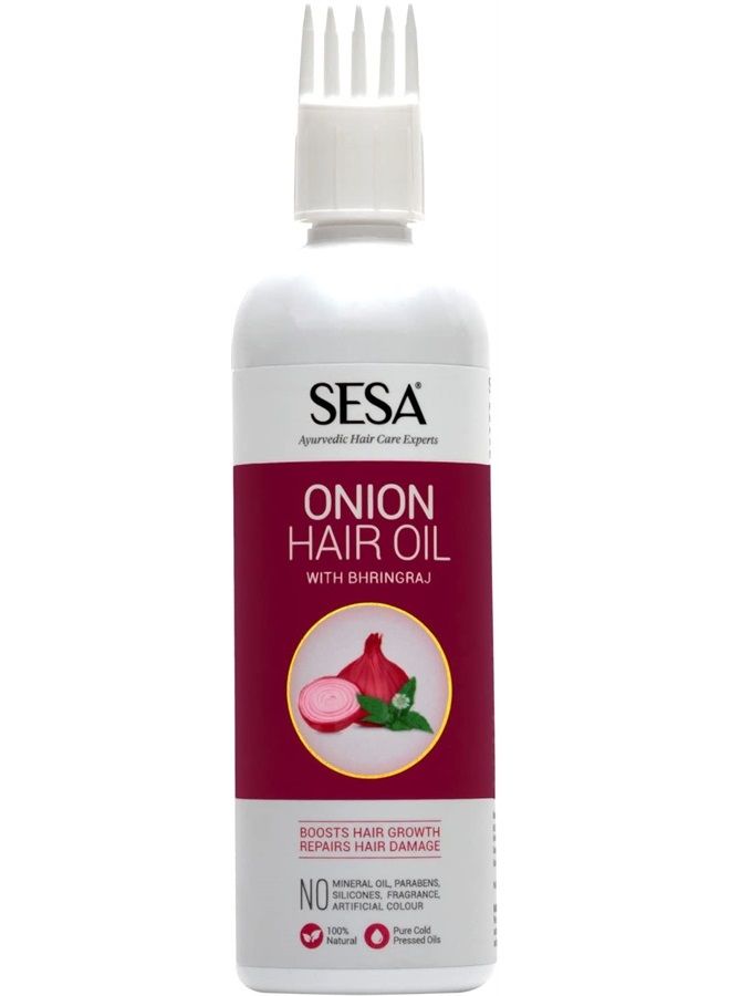 Sesa Onion Hair Oil with Bhringraj & Ayurvedic Herbal Extracts NOW WITH COMB APPLICATOR Controls Hair Fall for All Hair Types Paraben Free & Sulphate Free 200 ml (Pack of 1) - Image 1