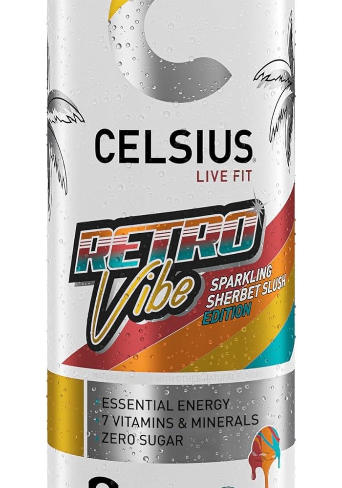 CELSIUS مشروب الطاقة الفوار CELSIUS بتصميم ريترو - 12 أونصة سائلة (عبوة من 12) - خالي من السكر، نباتي، مع 7 فيتامينات أساسية - Image 5
