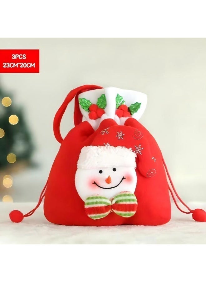 Woofixer Christmas Dolls Bags Candy Bags 3PCS, Drawstring Gift Bags Elk Bear Santa Claus Snowman, Fabric Goody Bag for Christmas, Candy Party Favors Holiday Wrapping - Image 2