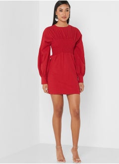 GHOSPELL Balloon Sleeve Crew Neck Dress  - Image 1