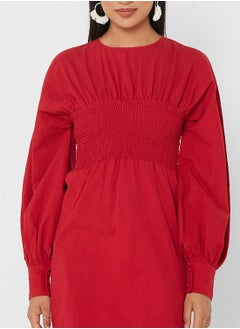 GHOSPELL Balloon Sleeve Crew Neck Dress  - Image 3
