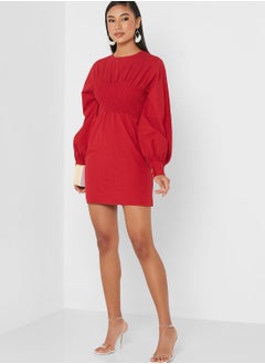 GHOSPELL Balloon Sleeve Crew Neck Dress  - Image 4