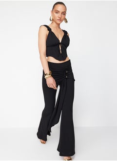 X Zeynep Tosun Black Knitted Trousers with Accessory Detail TCLSS24PL00001
