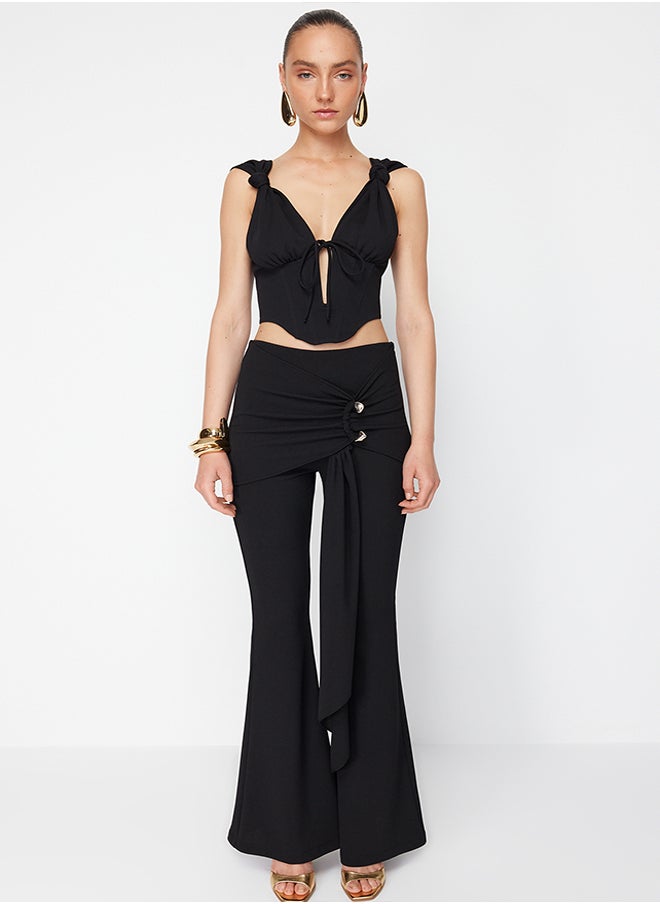 trendyol - X Zeynep Tosun Black Knitted Trousers with Accessory Detail TCLSS24PL00001 - Image 1