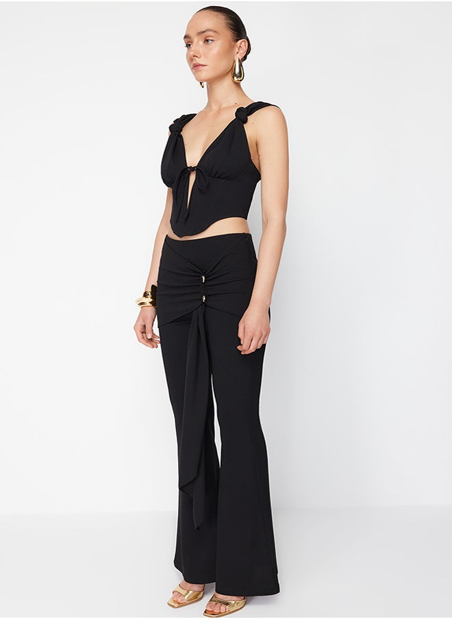 trendyol - X Zeynep Tosun Black Knitted Trousers with Accessory Detail TCLSS24PL00001 - Image 1
