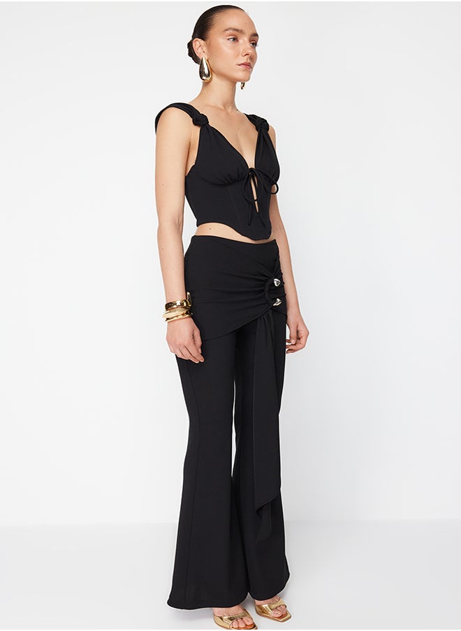 trendyol - X Zeynep Tosun Black Knitted Trousers with Accessory Detail TCLSS24PL00001 - Image 1