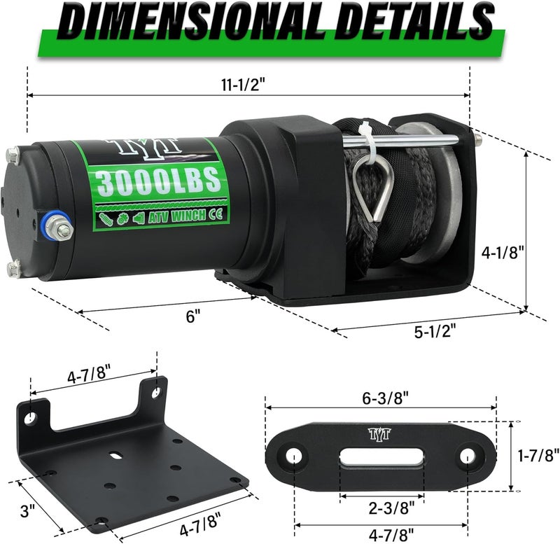TYT 3000 lb ATV Winch with Wireless Remote and Wired Switch - Image 5