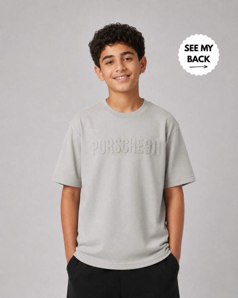 Grey Graphic Cotton T Shirt for Boys Back Print Casual Short Sleeve Summer Tee - Image 1