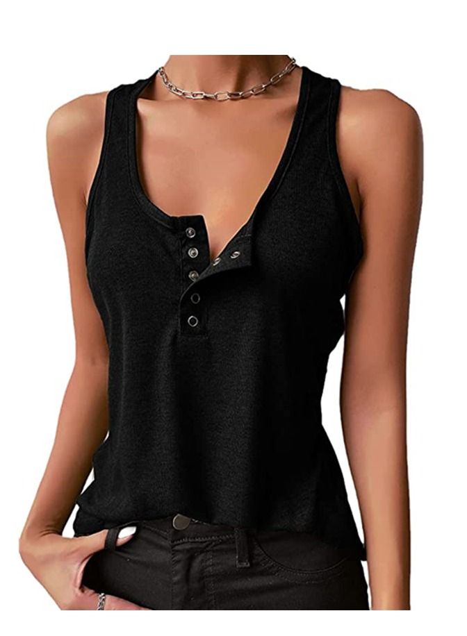 Loquat Fashion Simple Solid Color Thread Button Vest - Image 1