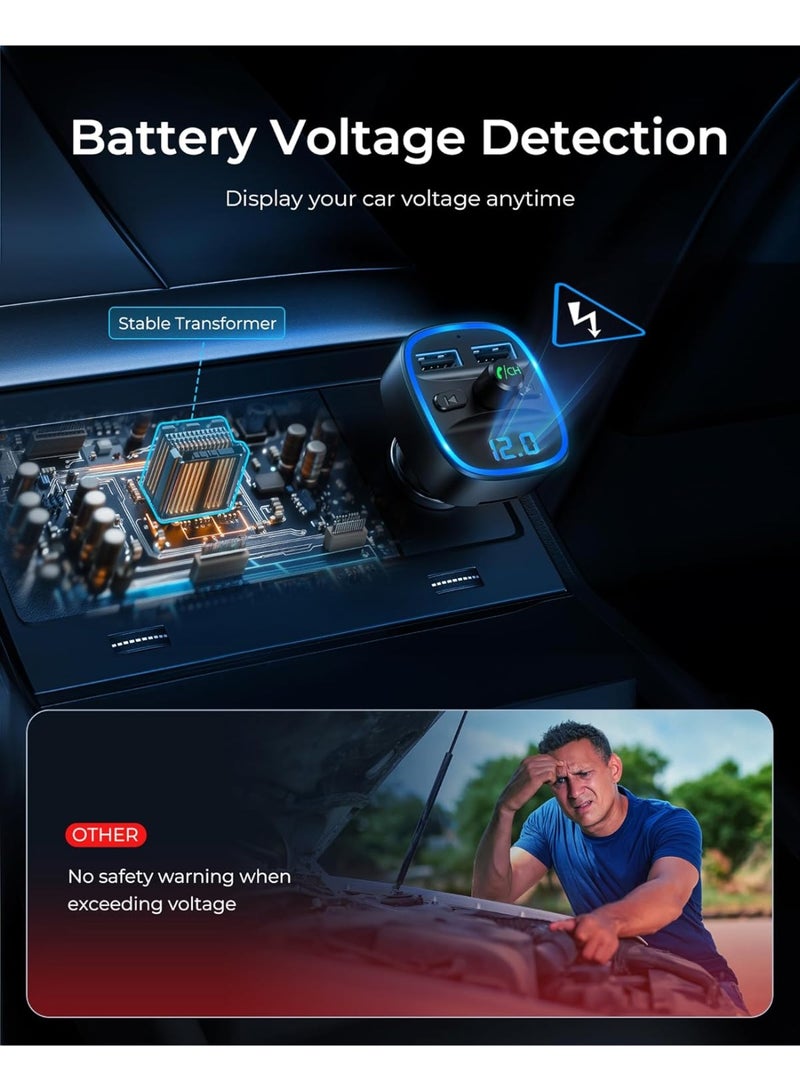 LENCENT Bluetooth FM Transmitter Wireless Radio Adapter Car Kit with Dual USB Charging Car Charger MP3 Player Support TF Card & USB Disk - Image 2