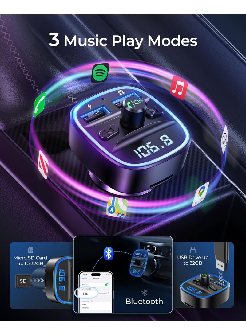 LENCENT Bluetooth FM Transmitter Wireless Radio Adapter Car Kit with Dual USB Charging Car Charger MP3 Player Support TF Card & USB Disk - Image 4