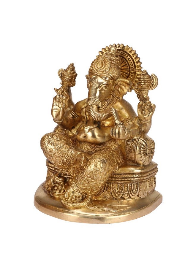 SVARUP Brass Ganesha Idol for Home Decoration Ganpati Statue Murti for Gift Height 7.5 Inch Weight 2.9 Kg Color Gold - Image 3