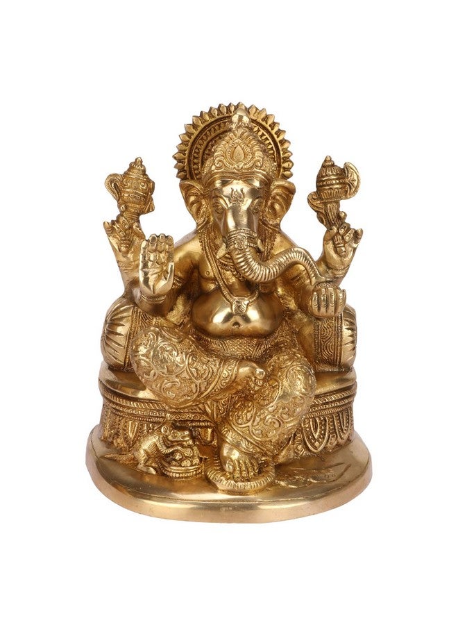 SVARUP Brass Ganesha Idol for Home Decoration Ganpati Statue Murti for Gift Height 7.5 Inch Weight 2.9 Kg Color Gold - Image 1