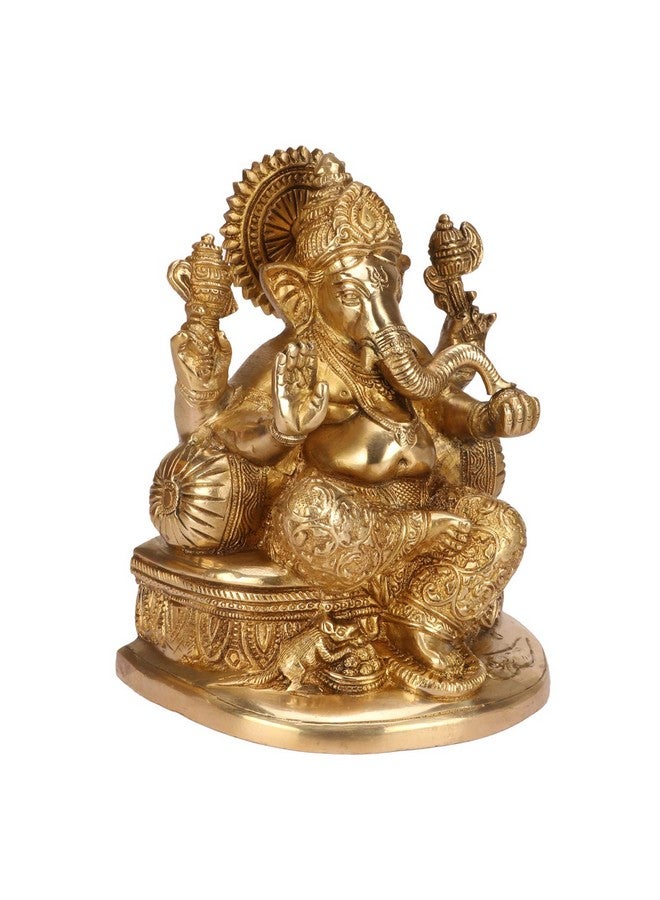SVARUP Brass Ganesha Idol for Home Decoration Ganpati Statue Murti for Gift Height 7.5 Inch Weight 2.9 Kg Color Gold - Image 2