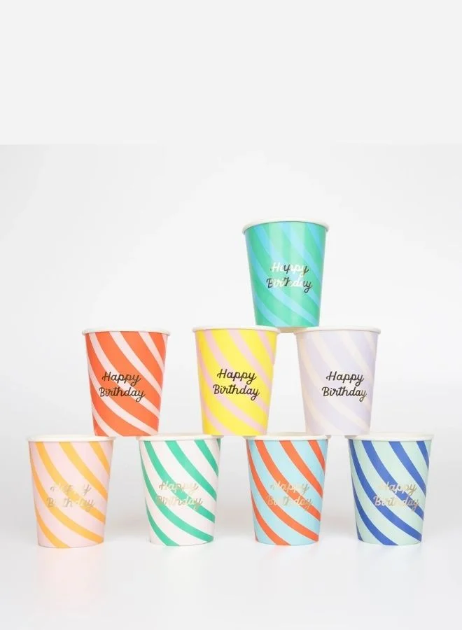 Meri Meri Stripe Happy Birthday Cups